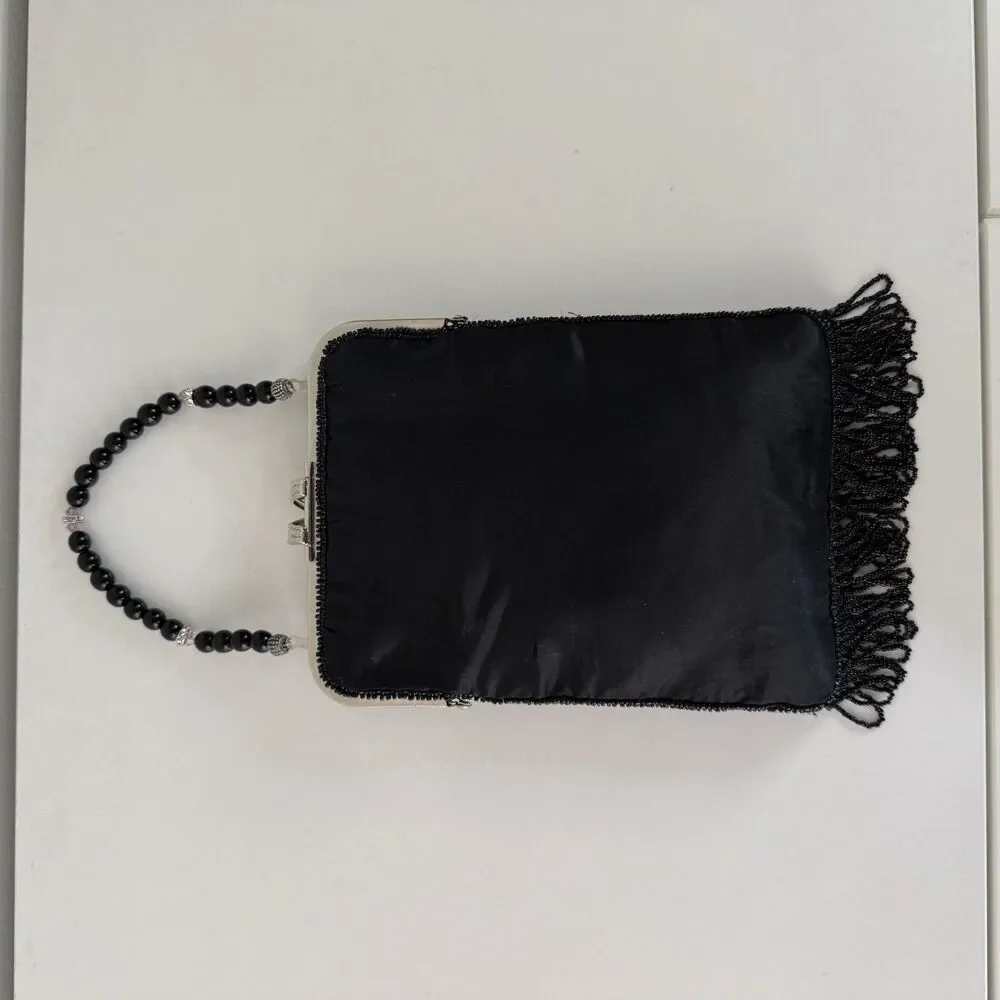 Vintage Lily Scott Peacock Black Evening Bag W/ Sequin Beads & Embroidery